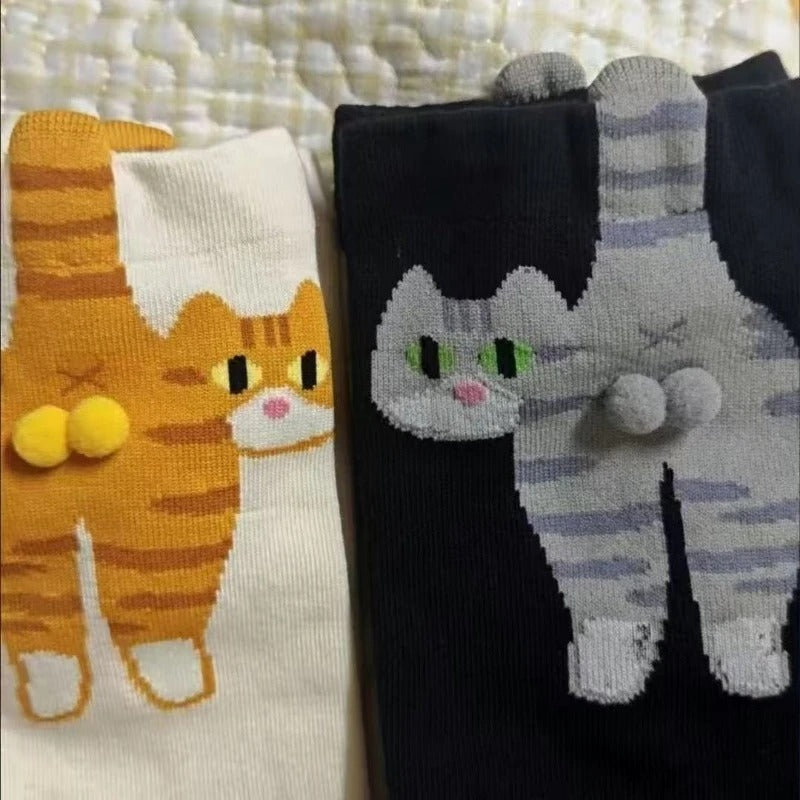 Cute Cat Socks with Fuzzy Balls