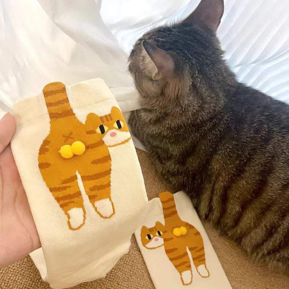 Cute Cat Socks with Fuzzy Balls
