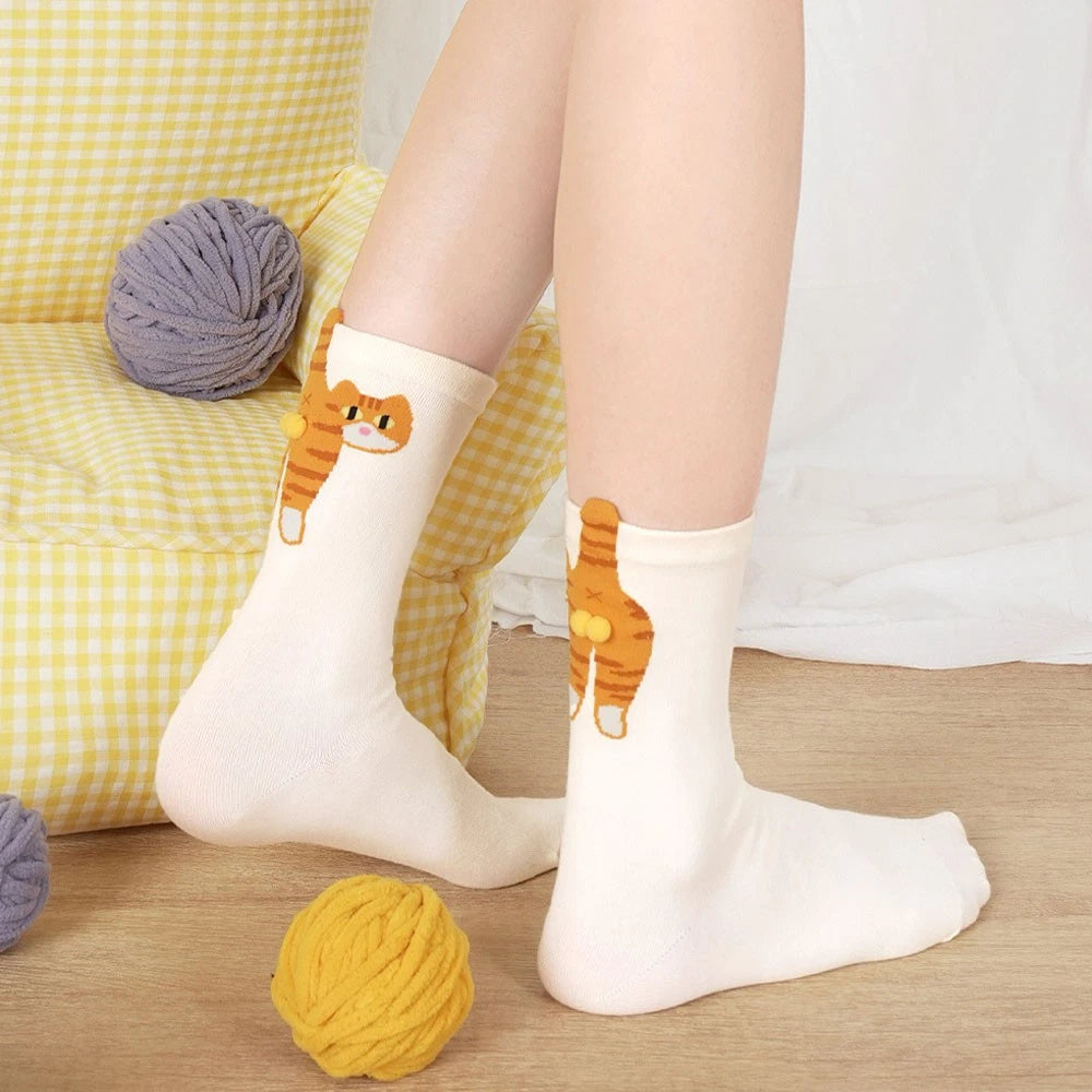 Cute Cat Socks with Fuzzy Balls